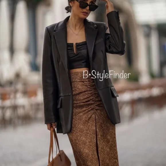 ZARA * Faux leather Oversized Straight blazer brown - Picture 7 of 15